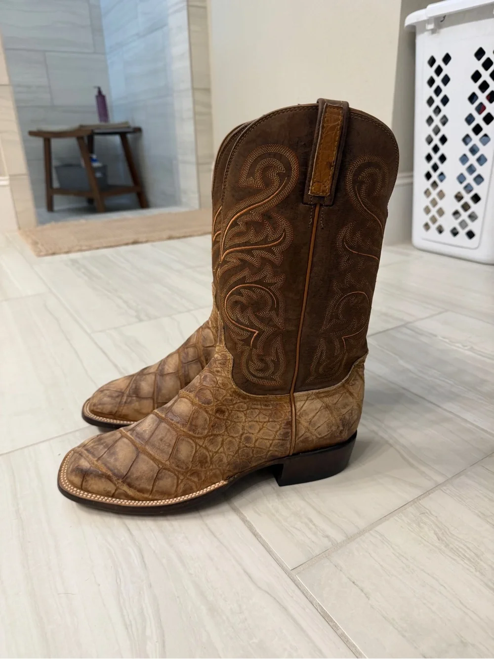 Lucchese Brown Genuine Exotic Leather Western Boots - Picture 4 of 4